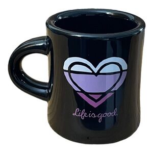 Life Is Good Purple Heart Black Ceramic‎ Chunky Mug Valentines Day